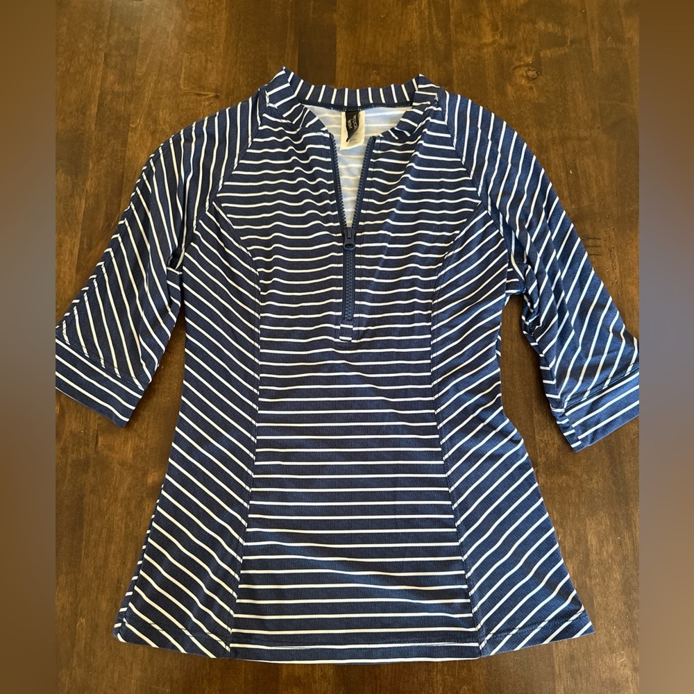 Nip Tuck Swim US 6 Sun Protection‎ Sleeves Modest Swimsuit Zip Nautical Beach